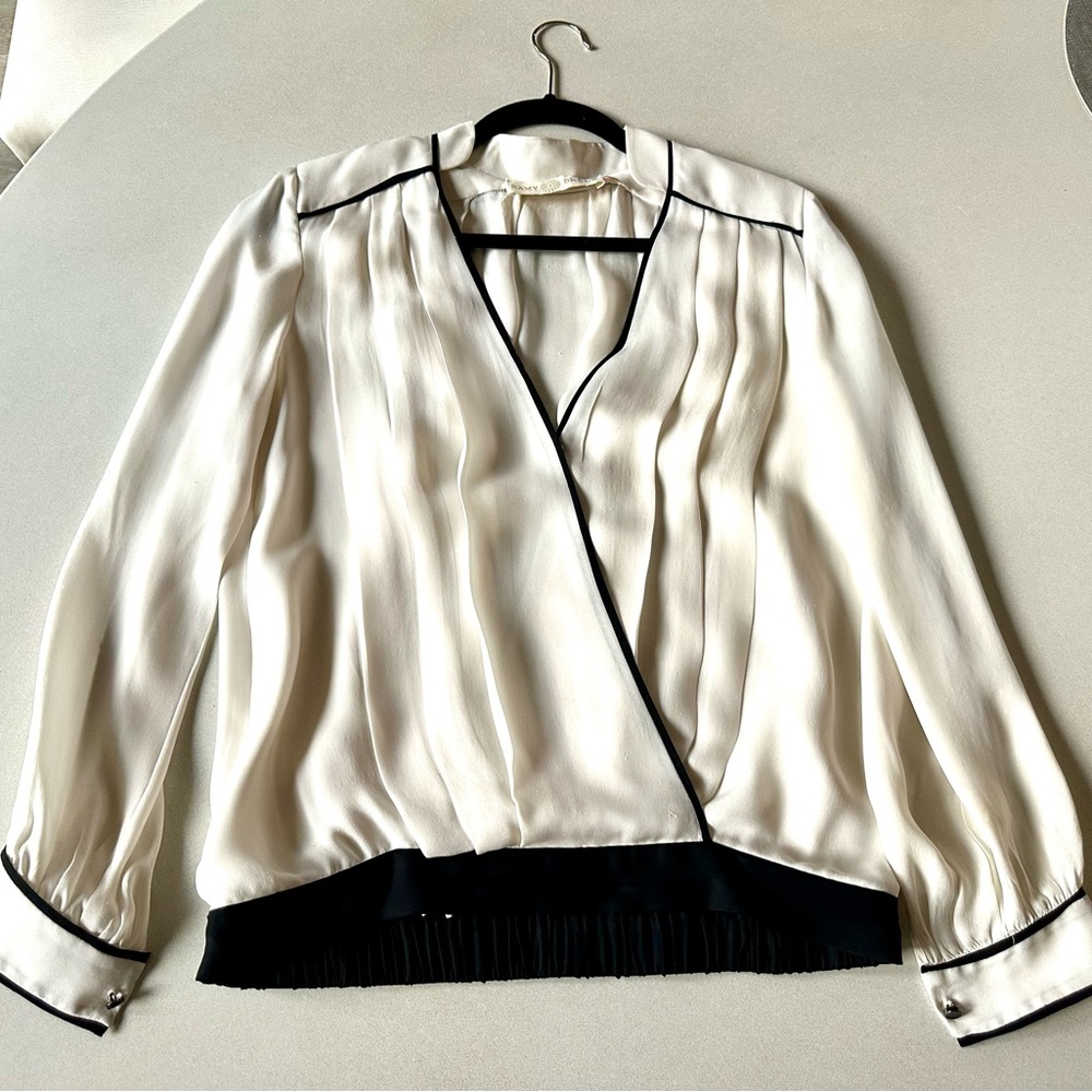 Elegant White Blouse with Black Trim